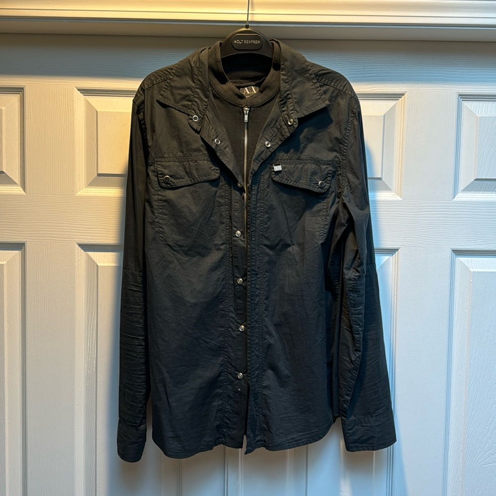 Armani Exchange Men's Dark Black Lightweight Shirt Jacket